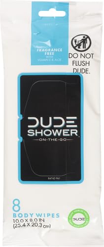 DUDE Wipes - On-The-Go Shower Wipes - 3 Pack, 24 Wipes - Unscented Extra-Large Wipes - Vitamin E & Aloe Full Body Shower Replacement Wipes