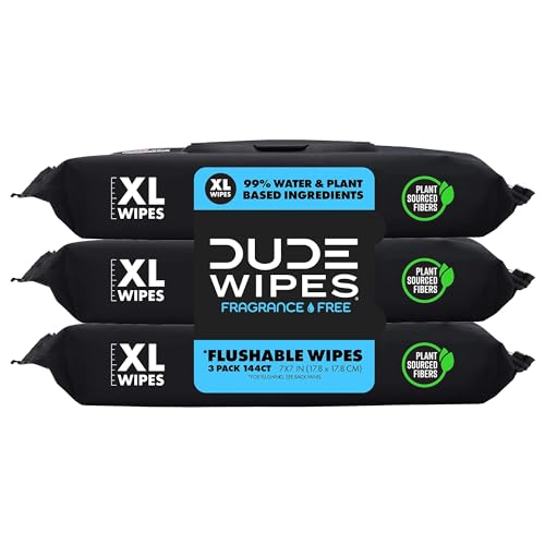 DUDE Wipes - Flushable Wipes - 6 Pack, 288 Wipes - Herbal Relief Extra-Large Wet Wipes - Witch Hazel & Geranium Essential Oils - Septic and Sewer Safe Butt Wipes For Adults