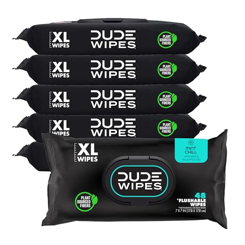 DUDE Wipes - Flushable Wipes - 6 Pack, 288 Wipes - Shea BUTTer Smooth Extra-Large Adult Wet Wipes - Vitamin-E & Aloe - Septic and Sewer Safe