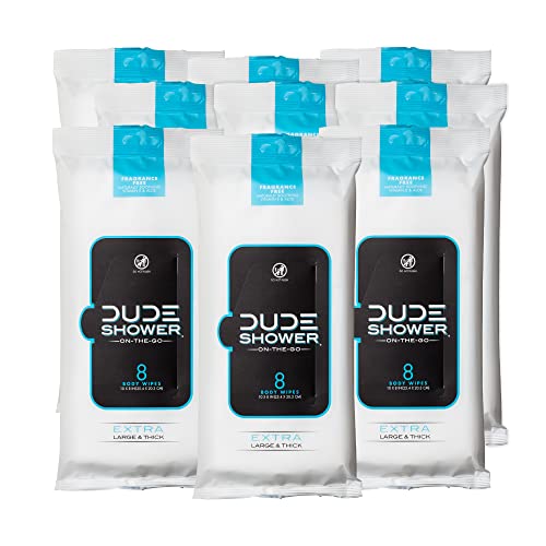 DUDE Wipes - On-The-Go Shower Wipes - 3 Pack, 24 Wipes - Unscented Extra-Large Wipes - Vitamin E & Aloe Full Body Shower Replacement Wipes