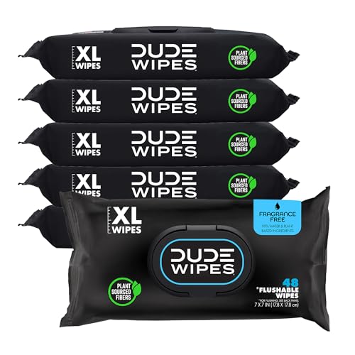 DUDE Wipes - Flushable Wipes - 6 Pack, 288 Wipes - Herbal Relief Extra-Large Wet Wipes - Witch Hazel & Geranium Essential Oils - Septic and Sewer Safe Butt Wipes For Adults