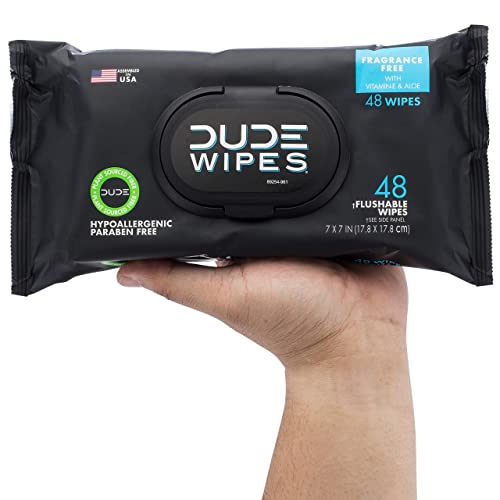 DUDE Wipes - Flushable Wipes - 6 Pack, 288 Wipes - Herbal Relief Extra-Large Wet Wipes - Witch Hazel & Geranium Essential Oils - Septic and Sewer Safe Butt Wipes For Adults