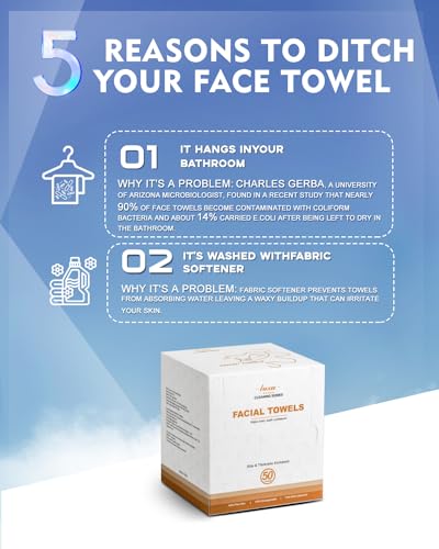 Disposable Face Towel,Biodegradable Facial Towels,Extra Thick Soft Large Clean Facial Towels Plant Fiber Facial Washcloth Dry Wipes for Sensitive Skin,Travel,Makeup Remover-50 Count