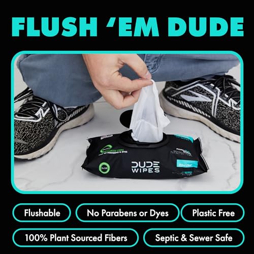 DUDE Wipes - Flushable Wipes - 6 Pack, 288 Wipes - Herbal Relief Extra-Large Wet Wipes - Witch Hazel & Geranium Essential Oils - Septic and Sewer Safe Butt Wipes For Adults