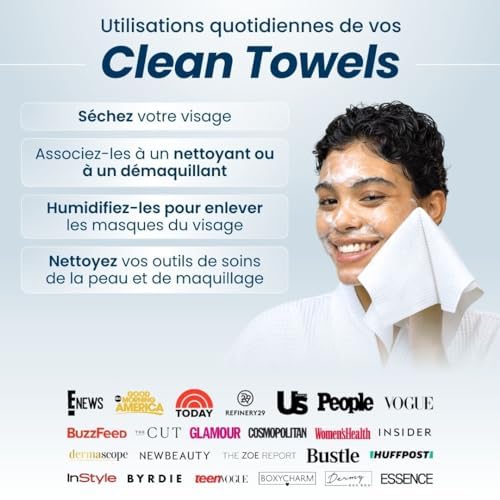 Clean Skin Club Clean Towels XL, USDA Certified 100‪%‬ Biobased Dermatologist Approved Disposable Face Towelette, Facial Washcloth, Makeup Remover Dry Wipes, Ultra Soft, 150 count, 3 pack