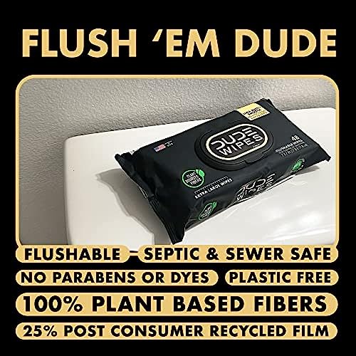 DUDE Wipes - Flushable Wipes - 6 Pack, 288 Wipes - Shea BUTTer Smooth Extra-Large Adult Wet Wipes - Vitamin-E & Aloe - Septic and Sewer Safe