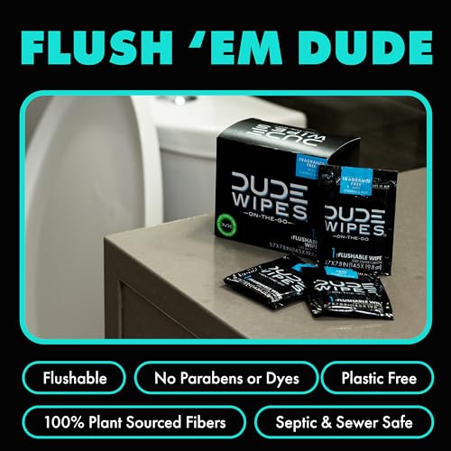 DUDE Wipes - On-The-Go Flushable Wipes - 1 Pack, 30 Wipes - Mint Chill Extra-Large Individually Wrapped Adult Wet Wipes - Eucalyptus & Tea Tree Oil - Septic and Sewer Safe