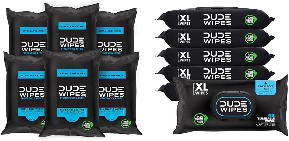 DUDE Wipes - Flushable Wipes Travel Pack - 6 Pack, 108 Wipes - Mint Chill Extra-Large Adult Wet Wipes - Vitamin-E, Aloe Vera, Eucalyptus, and Tea Tree Oils - Septic and Sewer Safe Butt Wipes