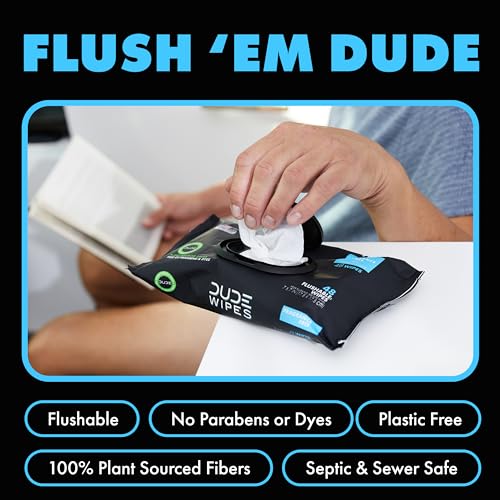 DUDE Wipes - Flushable Wipes - 6 Pack, 288 Wipes - Herbal Relief Extra-Large Wet Wipes - Witch Hazel & Geranium Essential Oils - Septic and Sewer Safe Butt Wipes For Adults