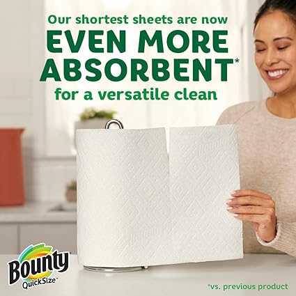 Bounty Quick Size Paper Towels, White, 8 Family Rolls = 24 Regular Rolls