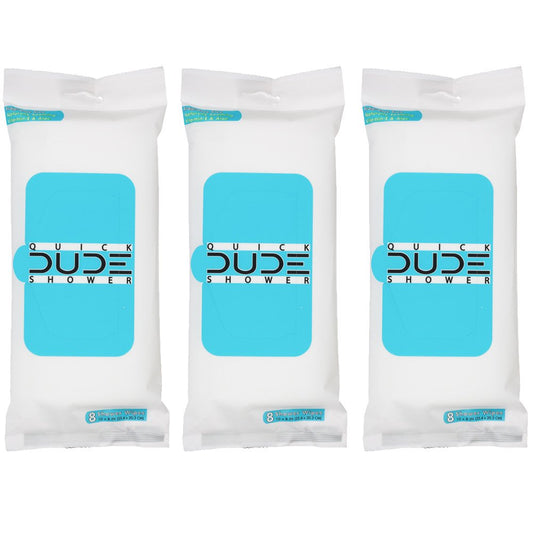 DUDE Wipes - On-The-Go Shower Wipes - 3 Pack, 24 Wipes - Unscented Extra-Large Wipes - Vitamin E & Aloe Full Body Shower Replacement Wipes