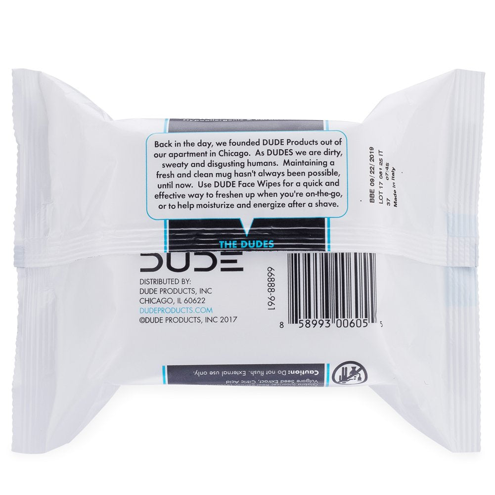 DUDE Wipes - 30 Unscented Face & Body Wipes with Sea Salt & Aloe - Alcohol Free Hypoallergenic Cleansing Wipes