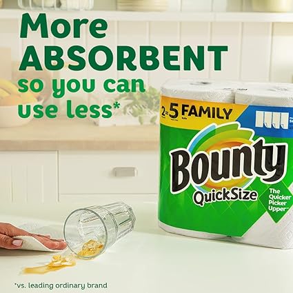 Bounty Quick-Size Paper Towels, White, 12 Family Rolls = 30 Regular Rolls