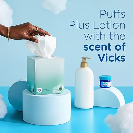 Puffs Plus Lotion with Vicks Facial Tissues, 4 Cubes, 48 Tissues per Box