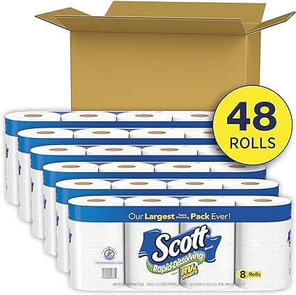 Scott Rapid-Dissolving Toilet Paper, 48 Double Rolls (6 Packs of 8 Rolls), Sustainable, Septic-Safe Toilet Paper/Toilet Tissue