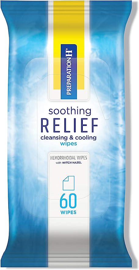 Preparation H Soothing Relief Cleansing & Cooling Wipes, Aloe and Witch Hazel Wipes for Butt Itch Relief - 60 Count