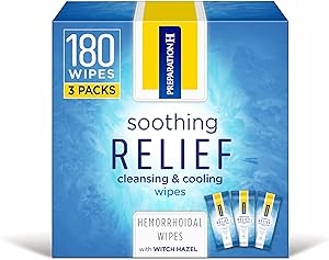 Preparation H Hemorrhoid Treatment Soothing Relief Cleansing and Cooling Wipes, Aloe and Witch Hazel Wipes for Butt Itch Relief - 60 Count (Pack of 3)