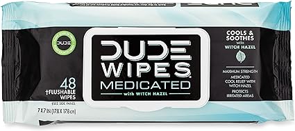 DUDE Wipes - Medicated Flushable Wipes - 3 Pack, 144 Wipes - Unscented Extra-Large Adult Wet Wipes - Maximum Strength Medicated Witch Hazel