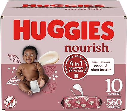 Huggies Nourish Scented Baby Wipes, 10 Push Button Packs (560 Wipes Total)