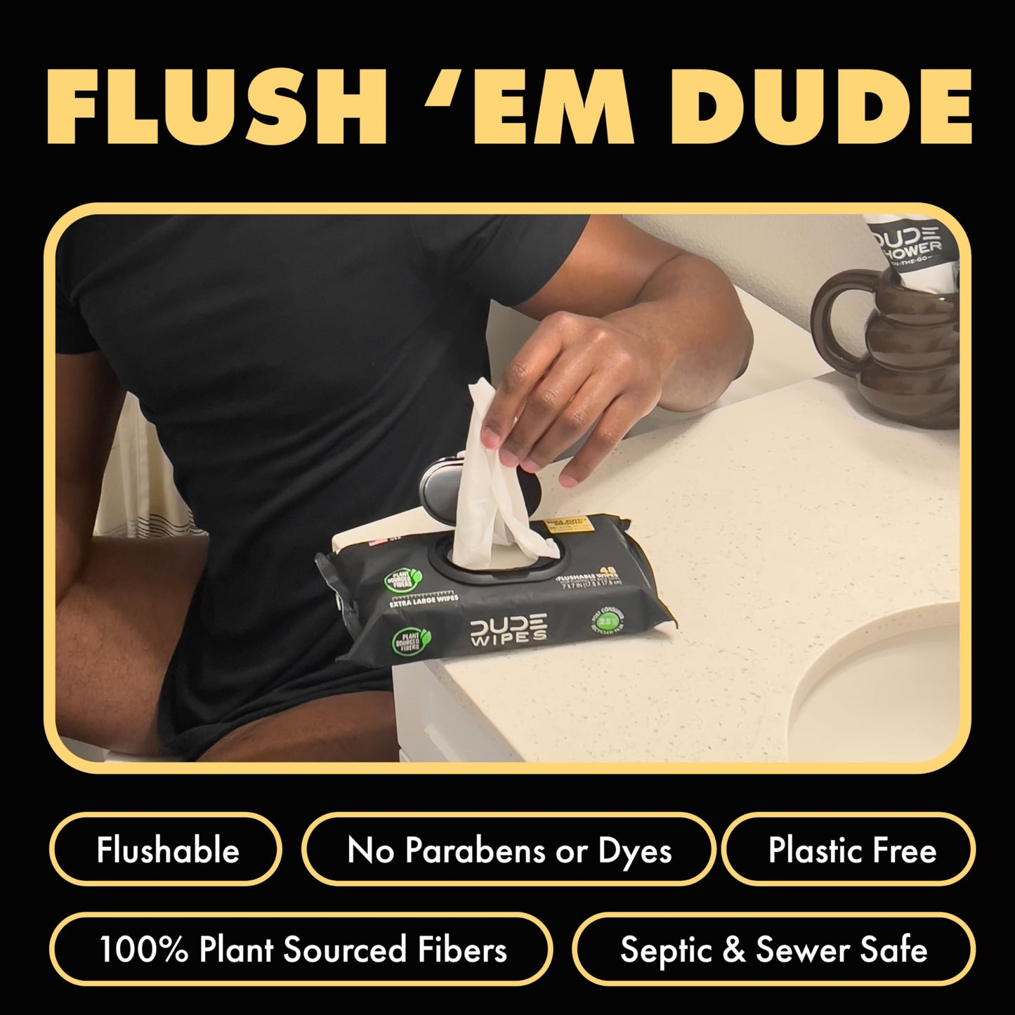 DUDE Wipes - Flushable Wipes - 6 Pack, 288 Wipes - Herbal Relief Extra-Large Wet Wipes - Witch Hazel & Geranium Essential Oils - Septic and Sewer Safe Butt Wipes For Adults