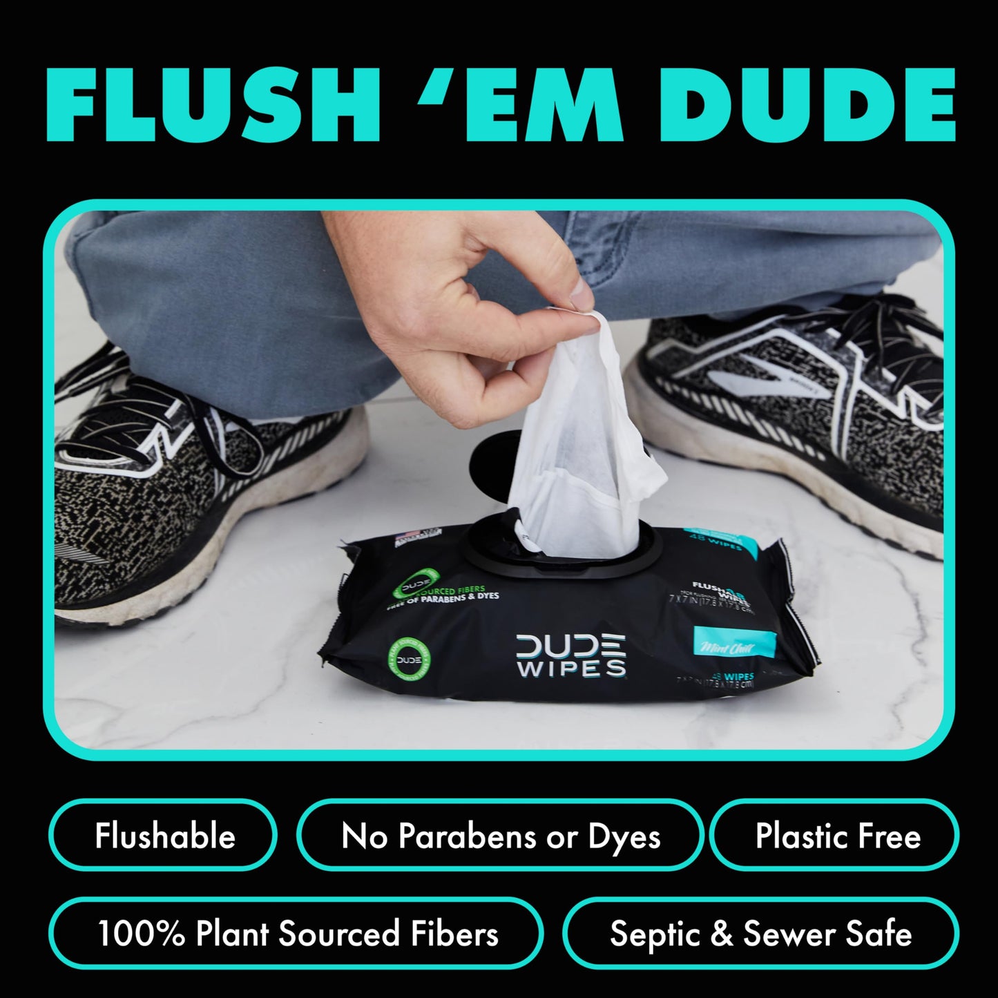 DUDE Wipes - Flushable Wipes - 6 Pack, 288 Wipes - Herbal Relief Extra-Large Wet Wipes - Witch Hazel & Geranium Essential Oils - Septic and Sewer Safe Butt Wipes For Adults