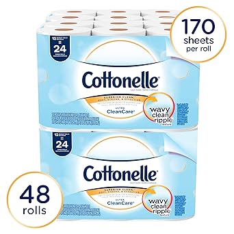 Cottonelle Ultra CleanCare Standard Roll Bathroom Tissue (12456), 48 Rolls / Case (4 Packs of 12), 170 Sheets / Roll