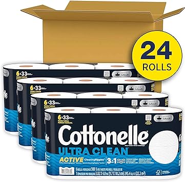 Cottonelle Ultra Clean Toilet Paper with Active Cleaning Ripples, 24 Family Mega Rolls (132 Regular Rolls)