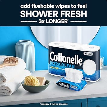 Cottonelle Ultra Clean Toilet Paper with Active Cleaning Ripples, 24 Family Mega Rolls (132 Regular Rolls)