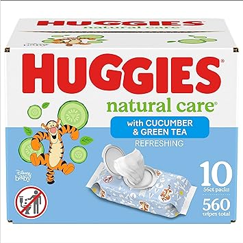 Huggies Natural Care Refreshing Baby Wipes, Hypoallergenic, Scented, 10 Flip-Top Packs (560 Wipes Total)