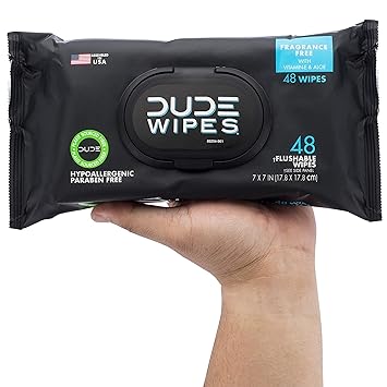 DUDE Wipes - Flushable Wipes - 3 Pack, 144 Wipes - Unscented Extra-Large Adult Wet Wipes - Vitamin-E & Aloe for at-Home Use - Septic and Sewer Safe