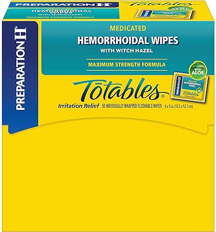 Preparation H Totables Hemorrhoid Flushable Wipes with Witch Hazel for Skin Irritation Relief - 50 Count