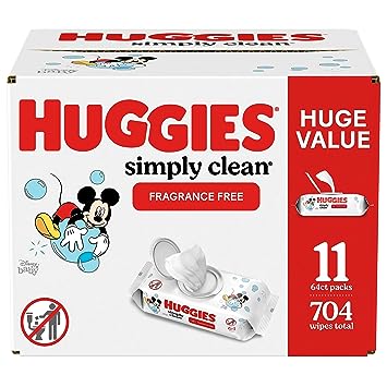 Huggies Simply Clean Fragrance-Free Baby Wipes, 64 Count (Pack of 11) (704 Wipes Total)