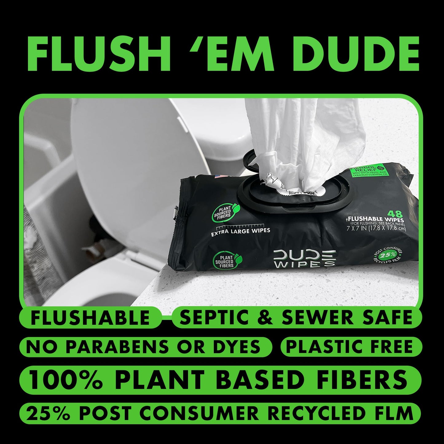 DUDE Wipes - Flushable Wipes - 6 Pack, 288 Wipes - Shea BUTTer Smooth Extra-Large Adult Wet Wipes - Vitamin-E & Aloe - Septic and Sewer Safe