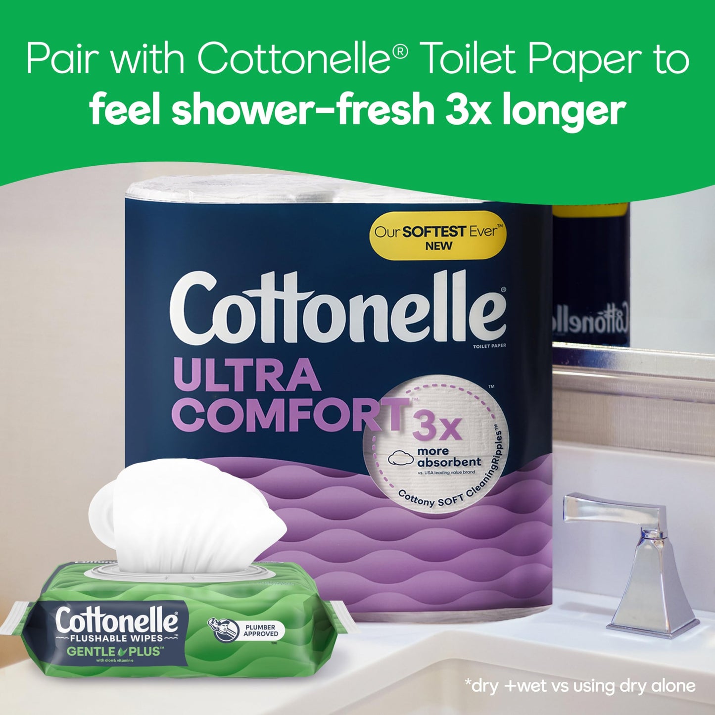 Cottonelle GentlePlus Flushable Wet Wipes with Aloe & Vitamin E, 6 Flip-Top Packs, 42 Wipes Per Pack (252 Total Wipes)