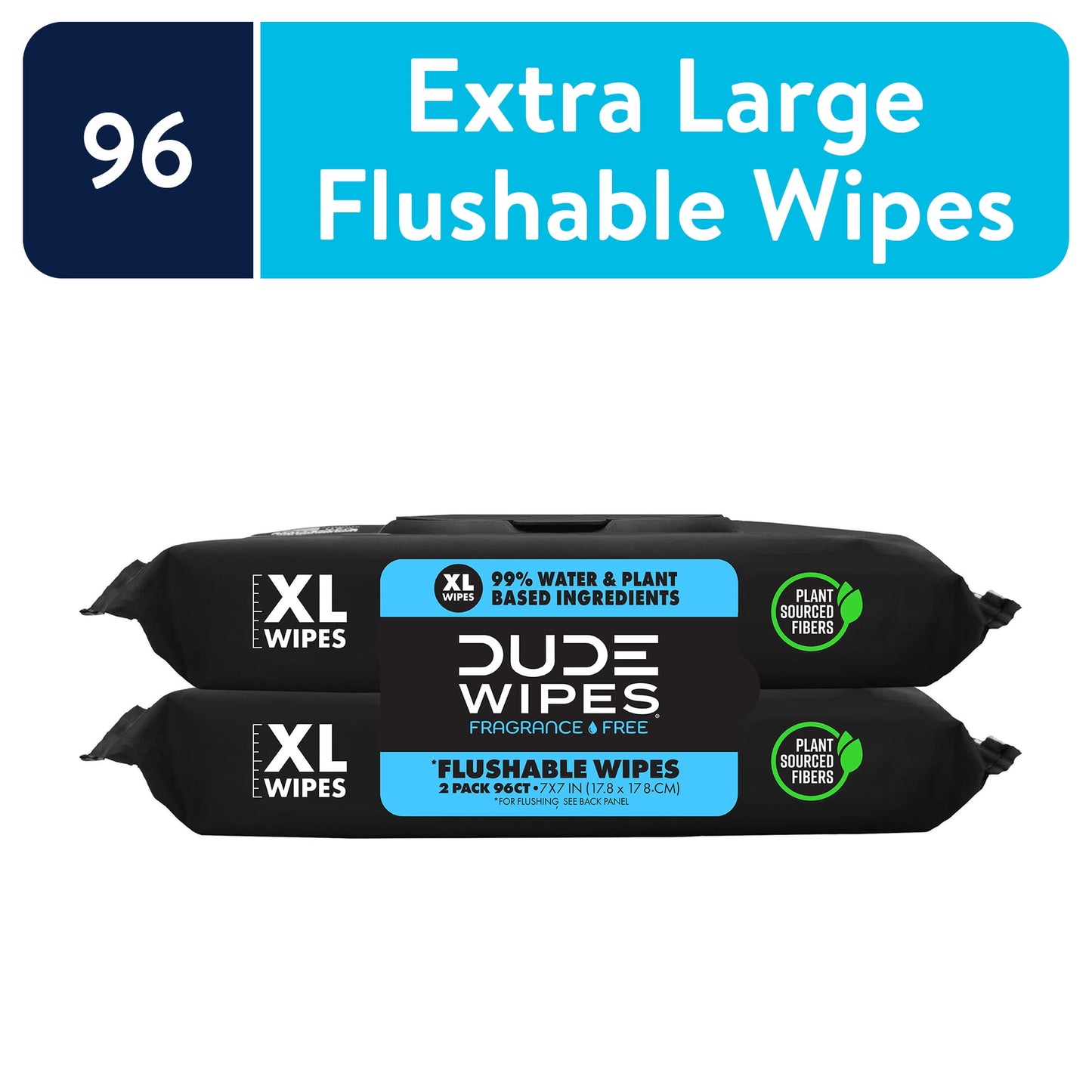 DUDE Wipes Unscented XL Flushable Wipes, 2 Flip-Top Packs, 48 Wipes per Pack, 96 Total Wipes