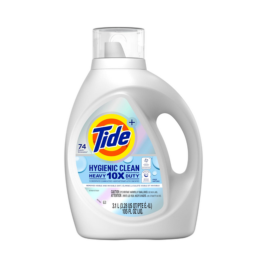 Tide Hygienic Clean Heavy Duty 10x Free Liquid Laundry Detergent, HE Compatible, Unscented, 74 loads, 105 fl oz