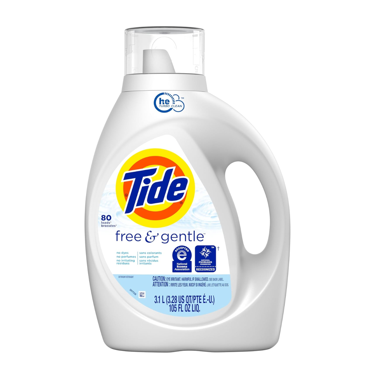 Tide Free & Gentle Liquid Laundry Detergent, 80 loads, 105 fl oz