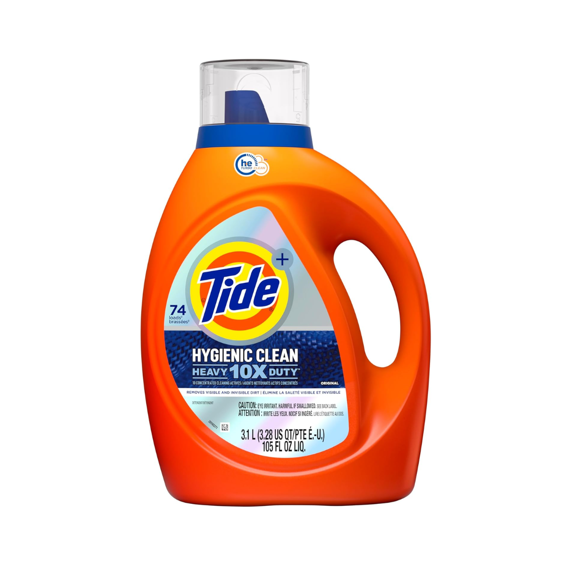 Tide Hygienic Clean Heavy 10x Duty Liquid Laundry Detergent, HE Compatible, Original Scent, 105 fl oz, 74 loads