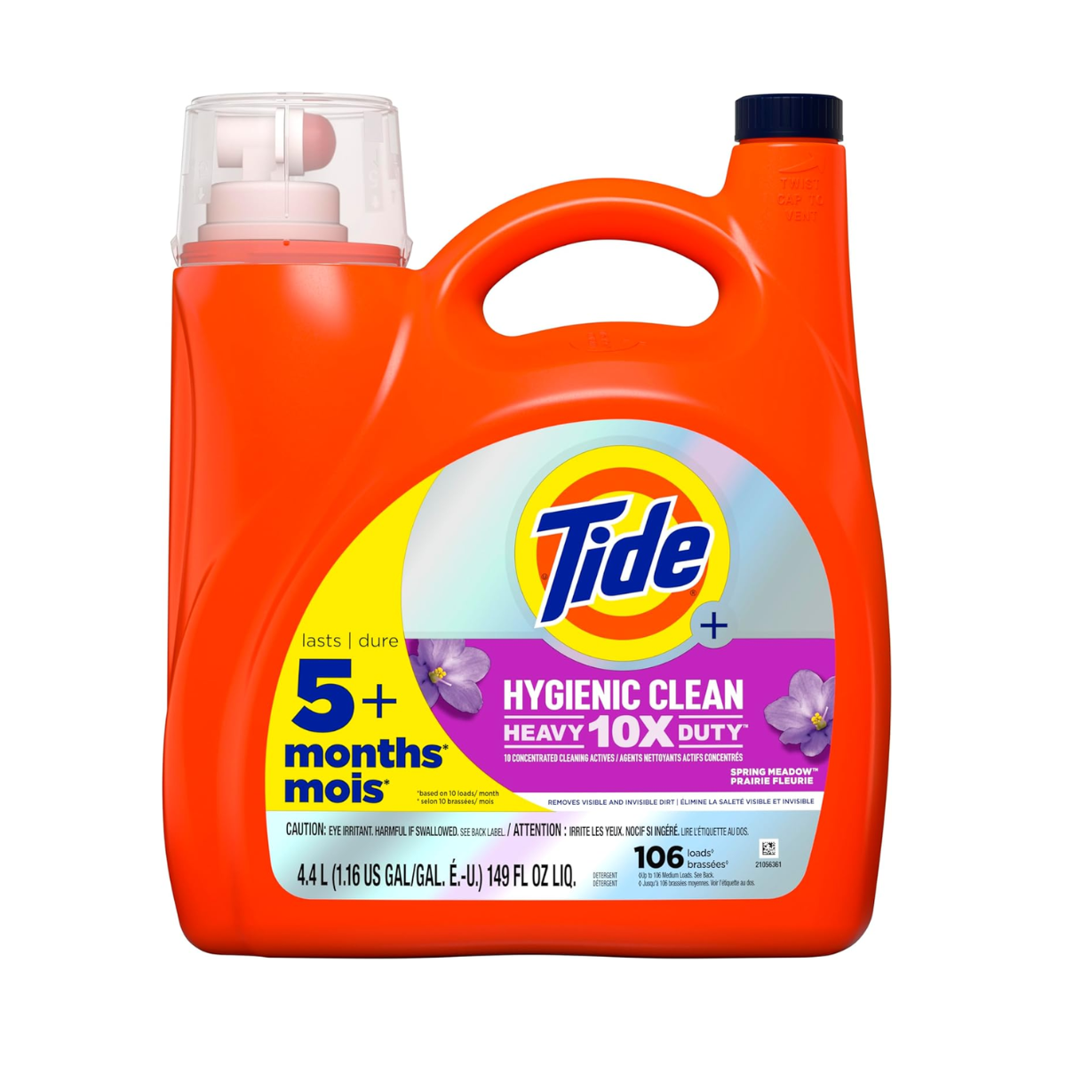 Tide Hygienic Clean Liquid Laundry Detergent, HE Compatible, Spring Meadow Scent, 94 Loads, 132 fl oz