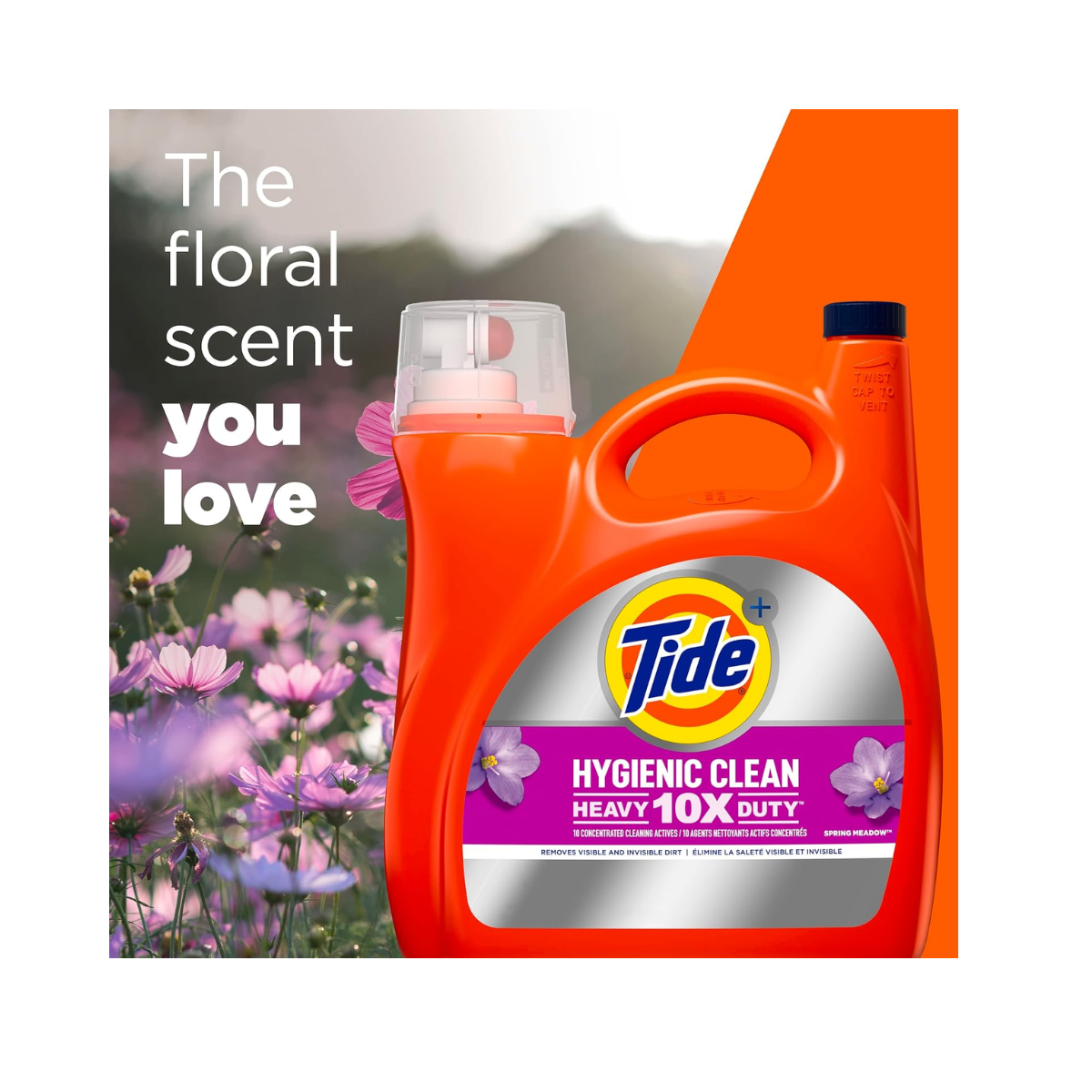 Tide Hygienic Clean Liquid Laundry Detergent, HE Compatible, Spring Meadow Scent, 94 Loads, 132 fl oz