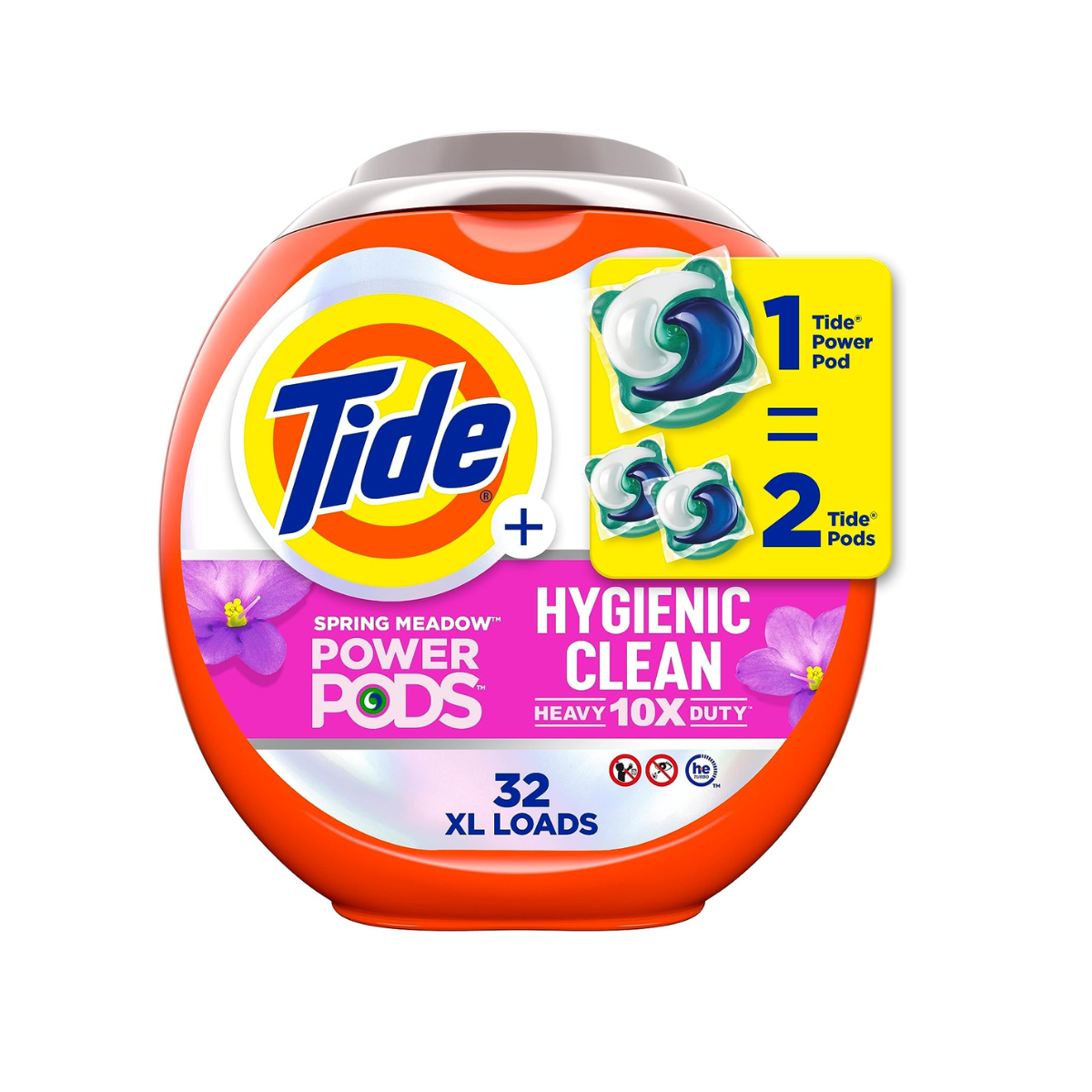 Tide Hygienic Clean Heavy 10x Duty Power PODS Laundry Detergent Pacs Spring Meadow 32 count For Visible and Invisible Dirt