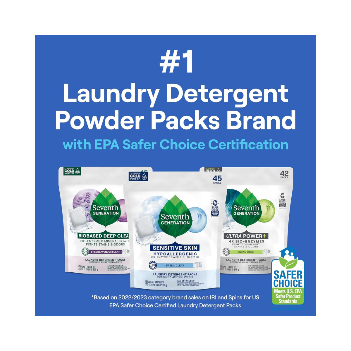 eventh Generation Laundry Detergent Packs, Free & Clear, Made for Sensitive Skin,90 Loads (2 pouches, 45 Ct EA)