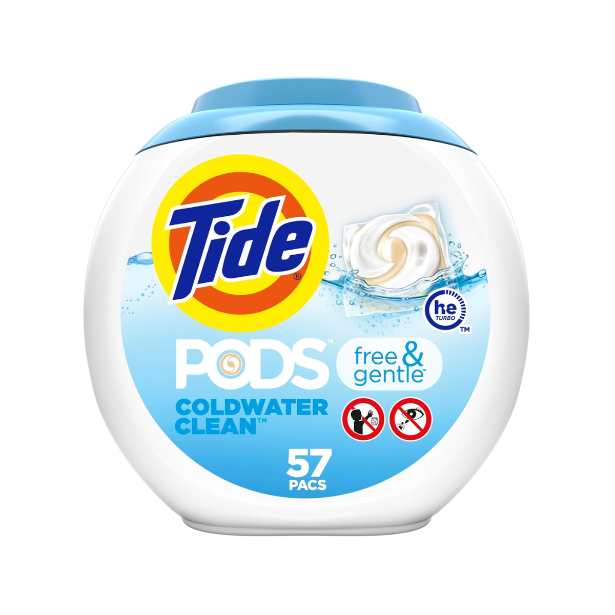 Tide Free and Gentle Laundry Detergent Pods, 57 Count, Unscented and Hypoallergenic for Sensitive Skin (Packaging may vary)