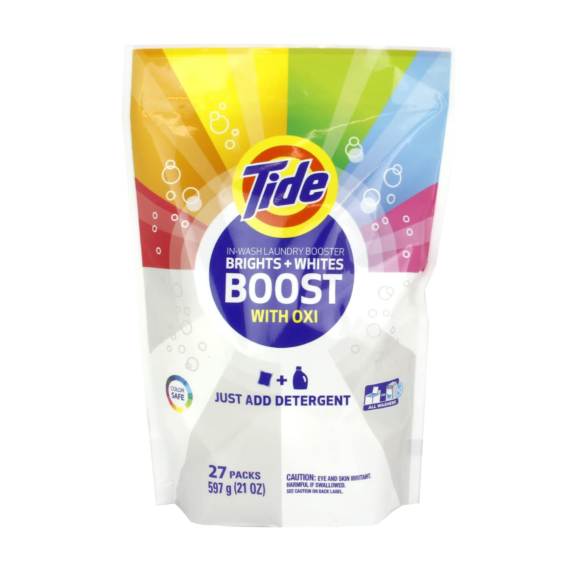 Tide Brights & Whites Odor Rescue, In Wash Odor Eliminator with Oxi, Scent Booster, Removes Odors in a Single Wash, 27 Count (Pack of 1)