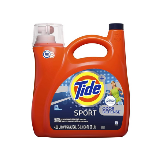 Tide Plus Febreze Fresh Sport Odor Defense HE Turbo Clean Liquid Laundry Detergent, Active Fresh Scent (89 Loads), 138 Fl Oz -