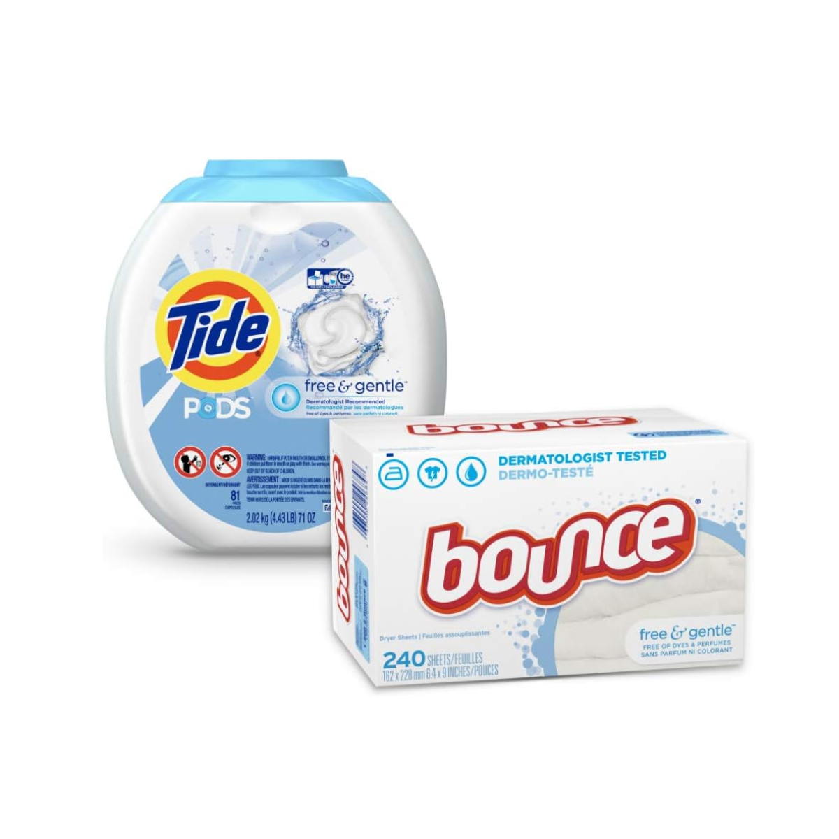 Tide Pods He Turbo Laundry Detergent Pacs Tub, Free and Gentle, 81 Count with Dryer Sheets Free & Gentle 240CT