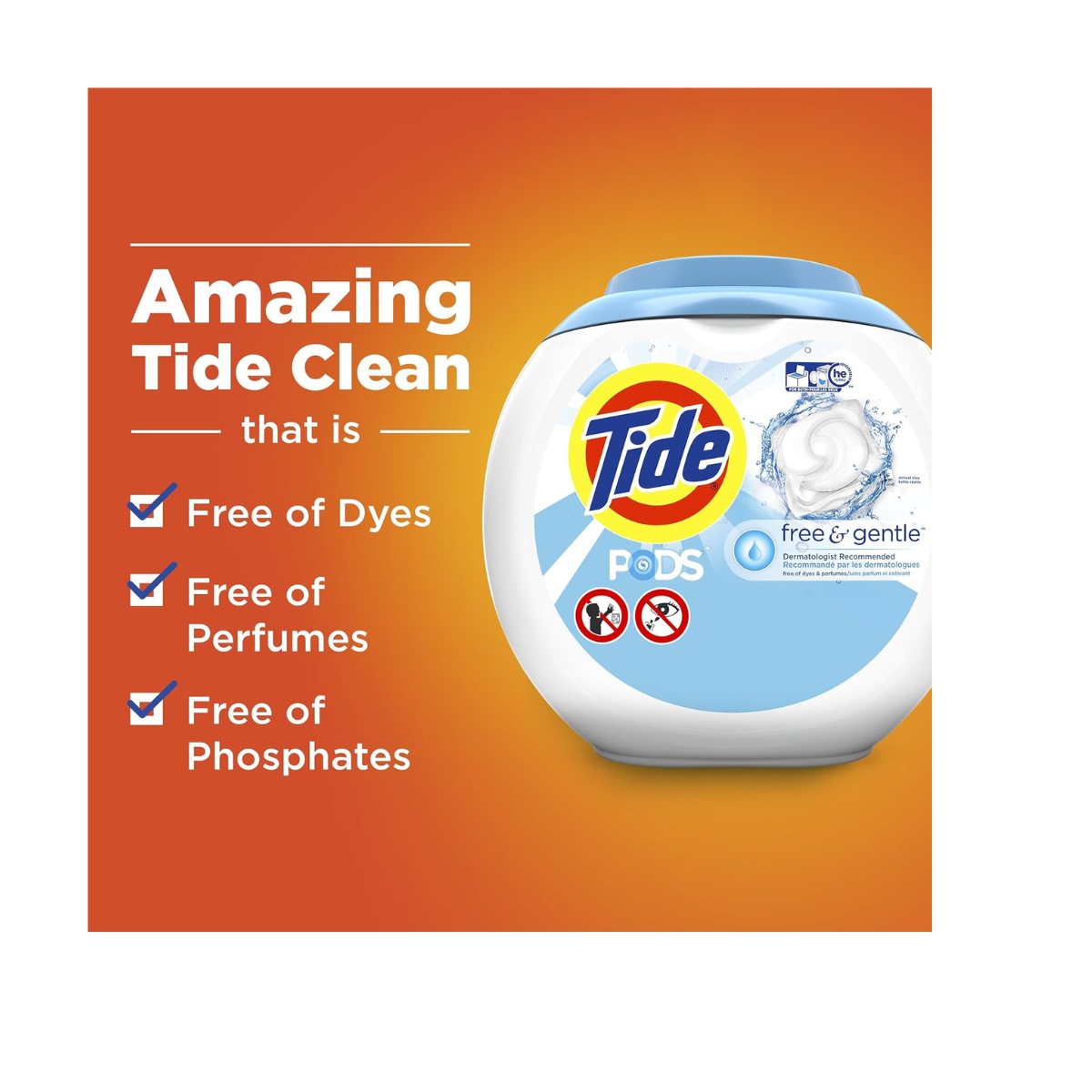 Tide Pods He Turbo Laundry Detergent Pacs Tub, Free and Gentle, 81 Count with Dryer Sheets Free & Gentle 240CT