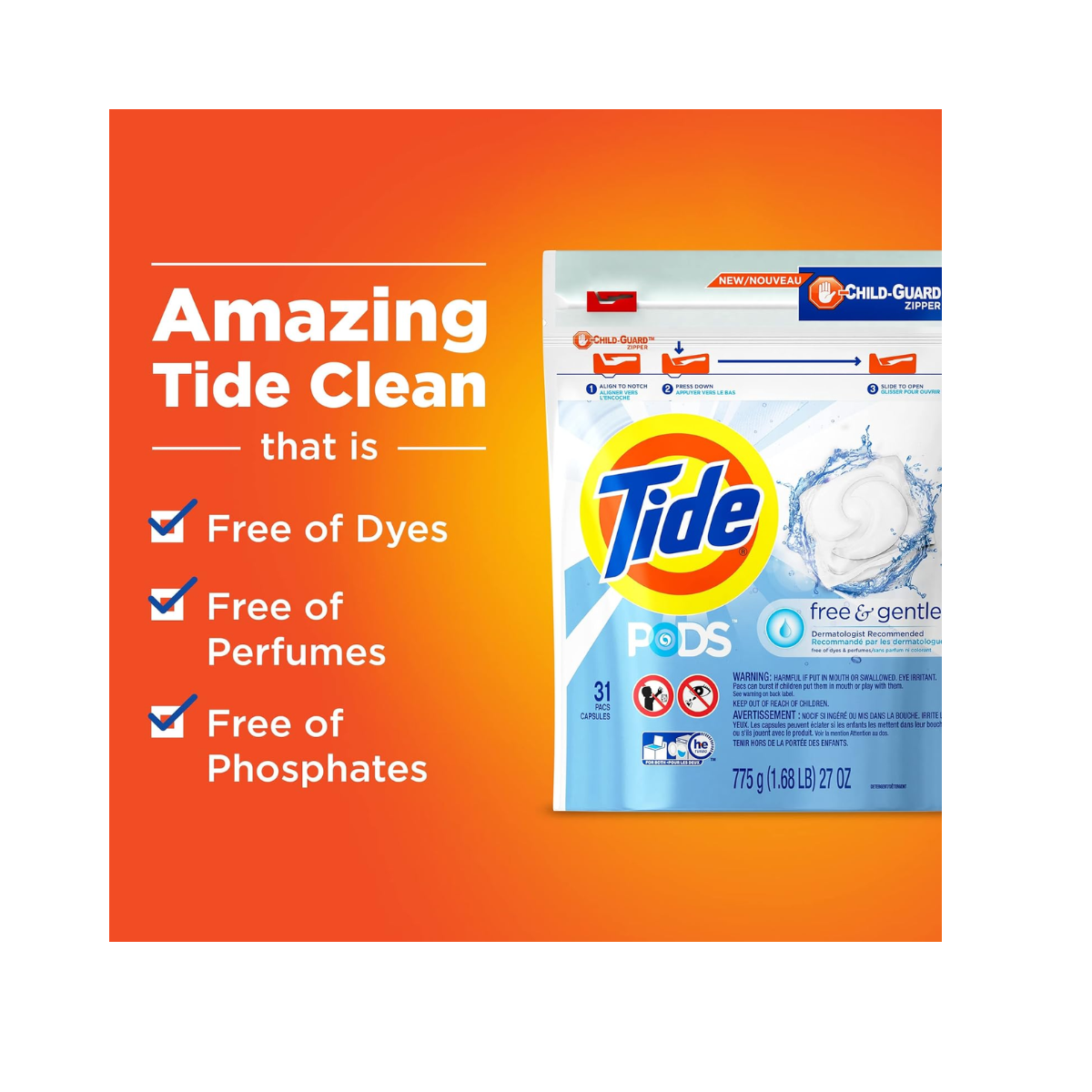 Tide Laundry Detergent Pods, Free & Gentle, 81 Count (Pack of 1)