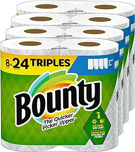 Bounty Quick Size Paper Towels, White, 8 Family Rolls = 24 Regular Rolls