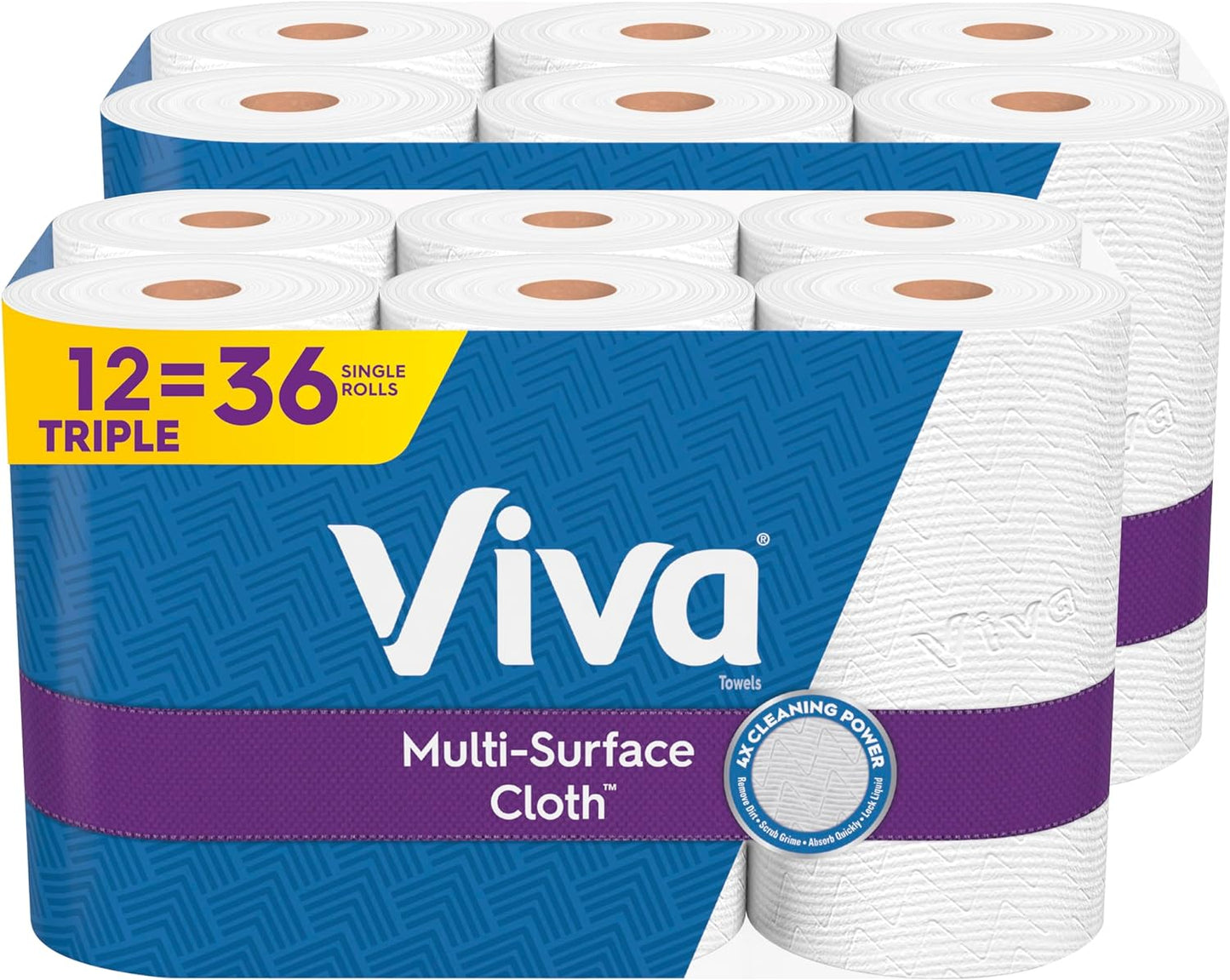 Viva Multi-Surface Cloth Paper Towels, 12 Triple Rolls, 165 Sheets Per Roll (2 Packs of 6)